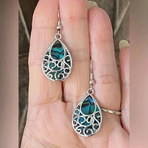 Beautiful Abalone Silver Tone Celtic Knot Drop Earrings C